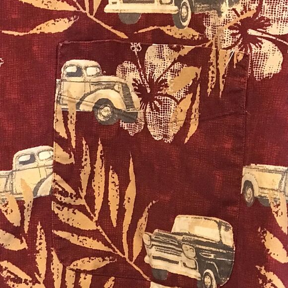 Puritan Hawaiian Shirt Red Old Pickup Trucks Large Short Sleeve Button Up Cotton - Picture 5 of 9